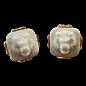 Vintage Swank Royal Copenhagen Denmark Porcelain Lion Cufflinks Crackle Finish
